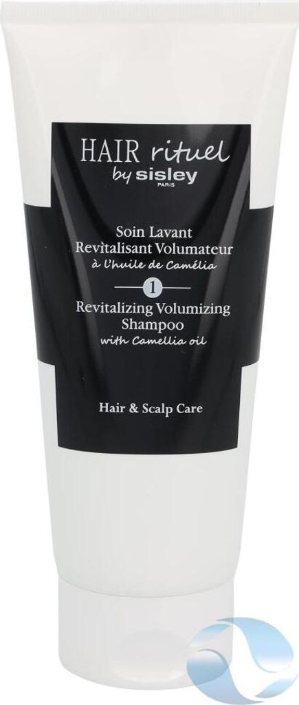 A white tube of shampoo with a black label.