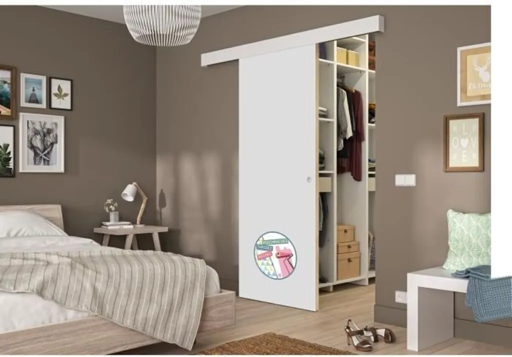 Rail porte coulissante blanc Optimal 204x73 avec 2 freins amortisseurs