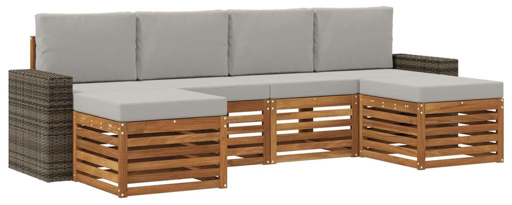 vidaXL Sofagarnituren 6 pcs Natürlich und Hellgrau Massivholz Akazie