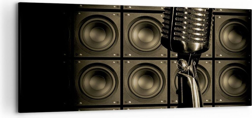 Bild auf Leinwand - Leinwandbild - Mikrofon Retro Singen - 120x50cm - Wand Bild - Wanddeko - Leinwanddruck - Bilder - Kunstdruck - Wanddekoration -...