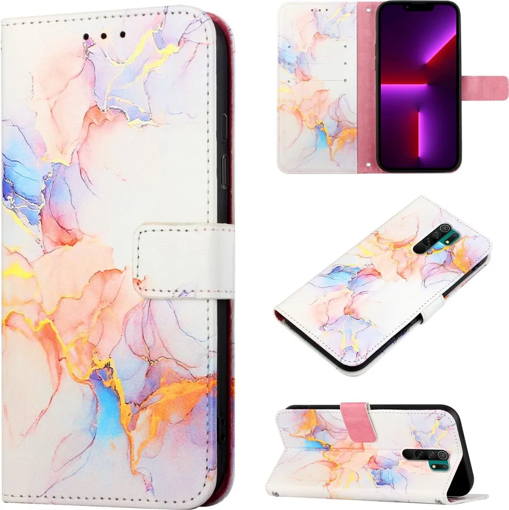 Redmi 9 Case, Marble MotifPoliuretanoLeather Case Wallet Card Holder con funzione Stand Flip Cover per Xiaomi Redmi 9 / Poco M2 Colourful