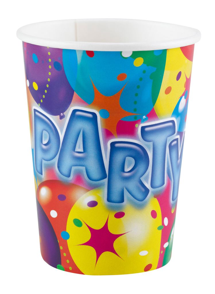 Pappbecher bunt im Luftballon Desgin für Kindergeburtstage 8 Stück