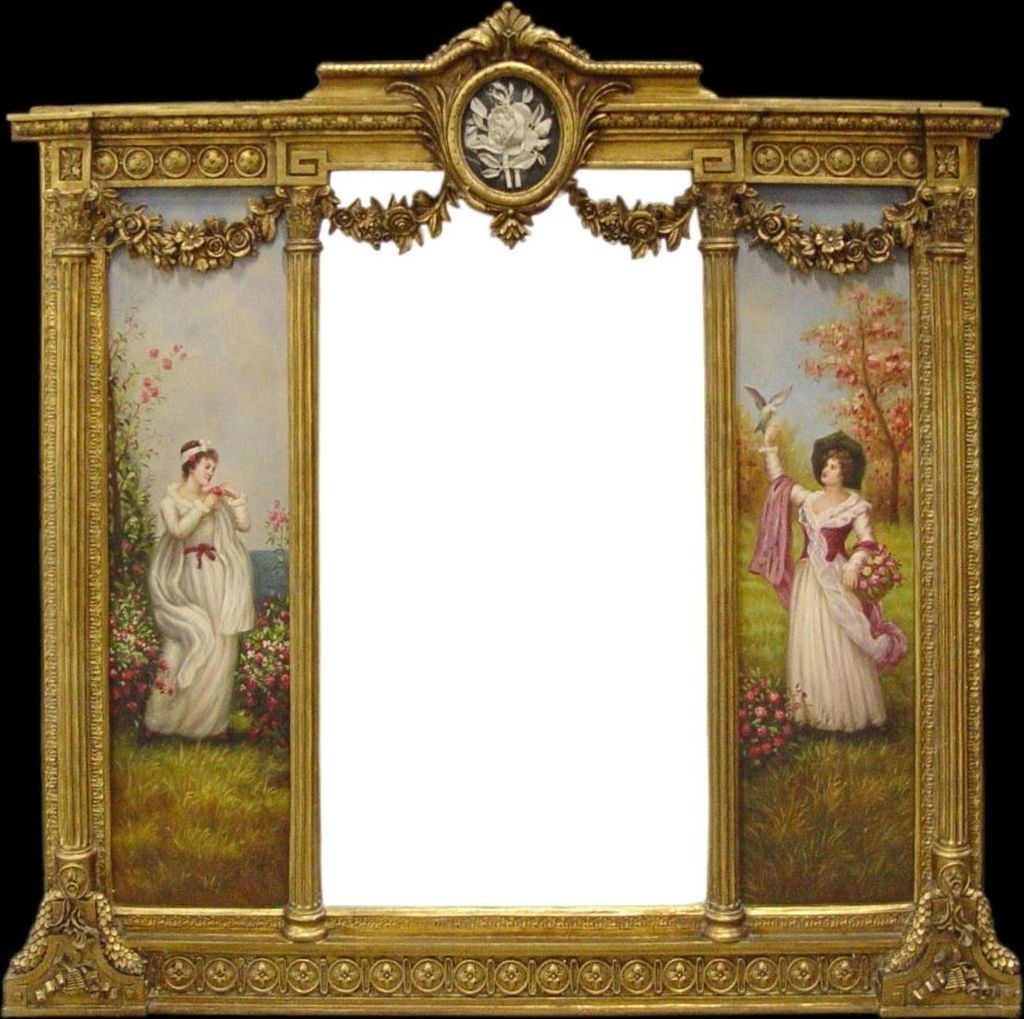 Casa Padrino Luxus Barock Wandspiegel Gold 152,5 cm x 146,4 cm - Goldener Spiegel mit Blumen Ornamenten - Rechts und Links mit Barock Gemälden Spi...