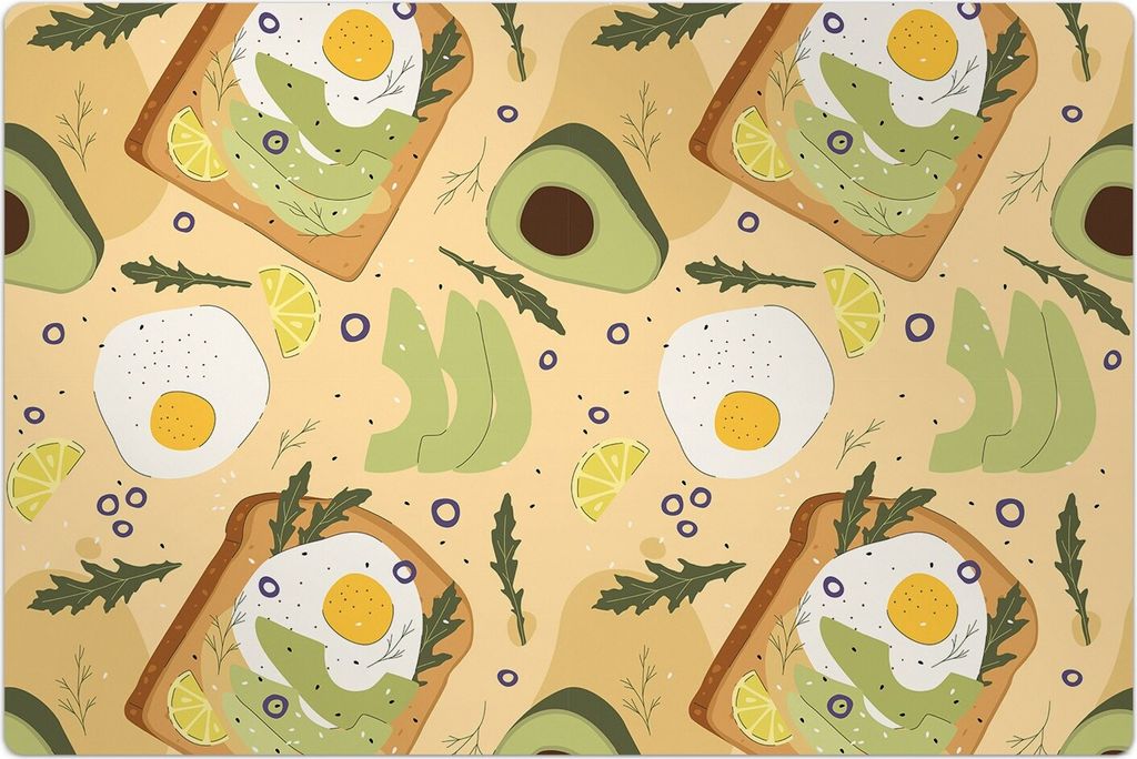 Küchenmatte 80x120 cm Vinylmatte Bodenmatte Dekoration - Brot Ei Rucola und Avocado