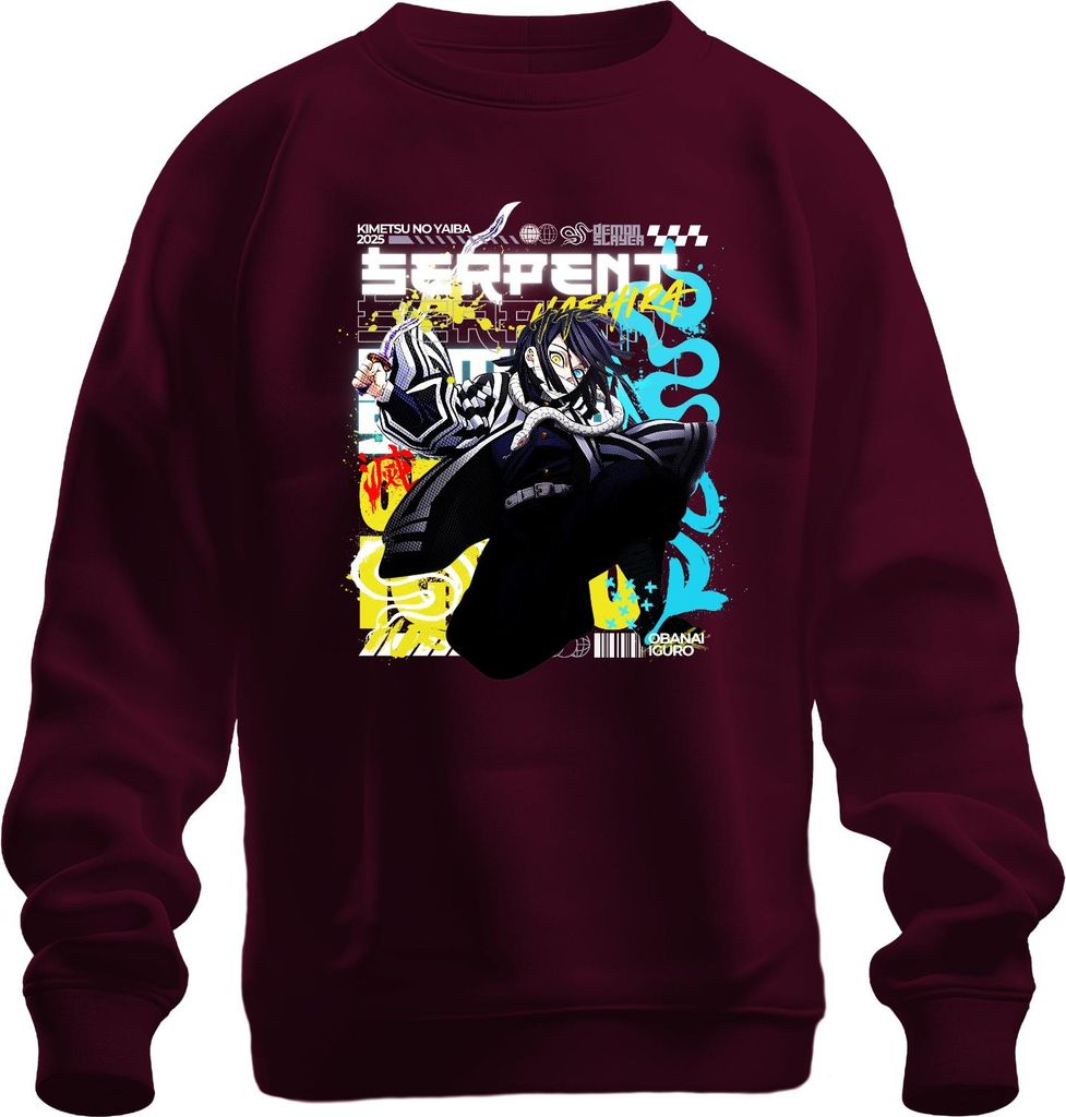 Demon Slayer Obanai Iguro Schlange Hashira Anime Japan Y2K Streetwear Uni Sweatshirt Pullover, Burgundy, XXL