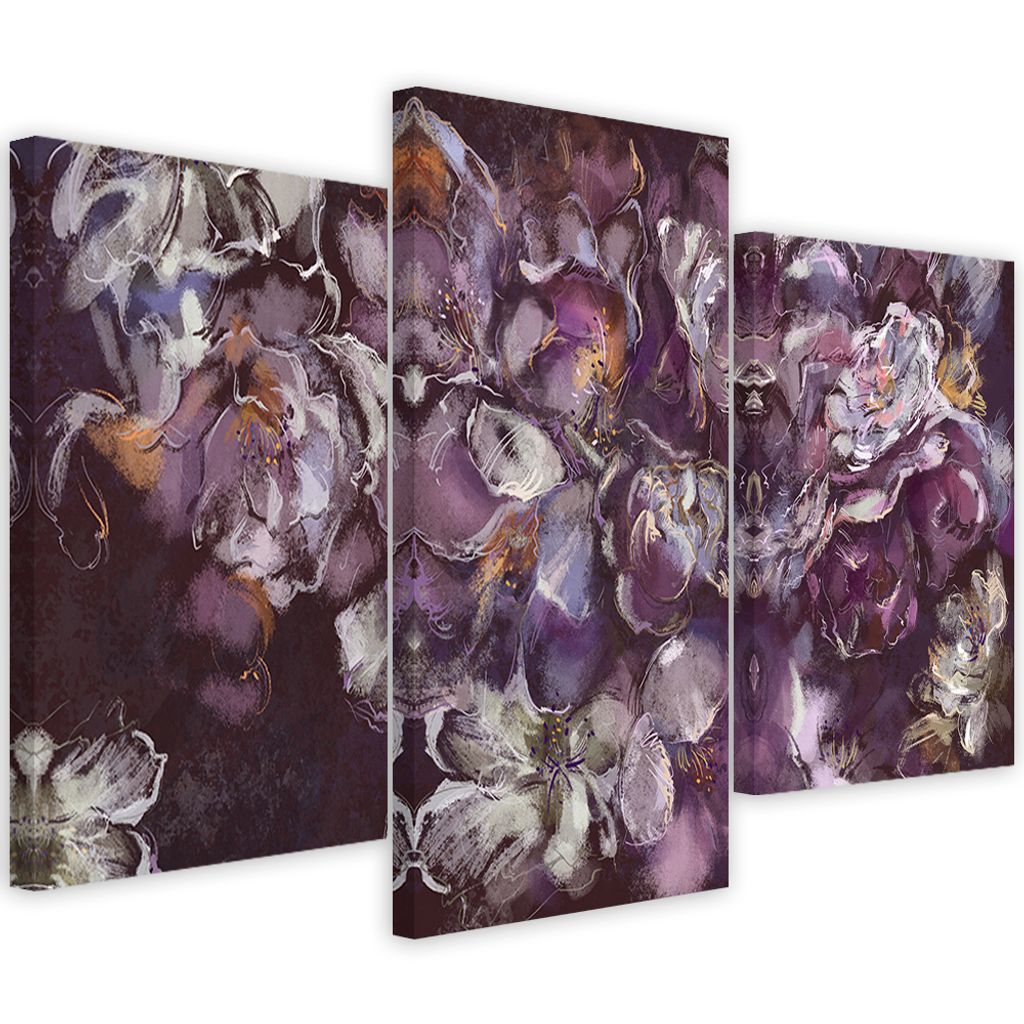 Triptychon auf leinwand irisblüte 60x40 cm Feeby rosa wandbild bereit zum aufhängen