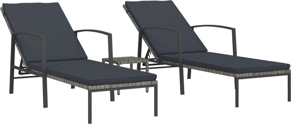 Sonnenliegen 2 Stk. mit Tisch Poly Rattan Grau