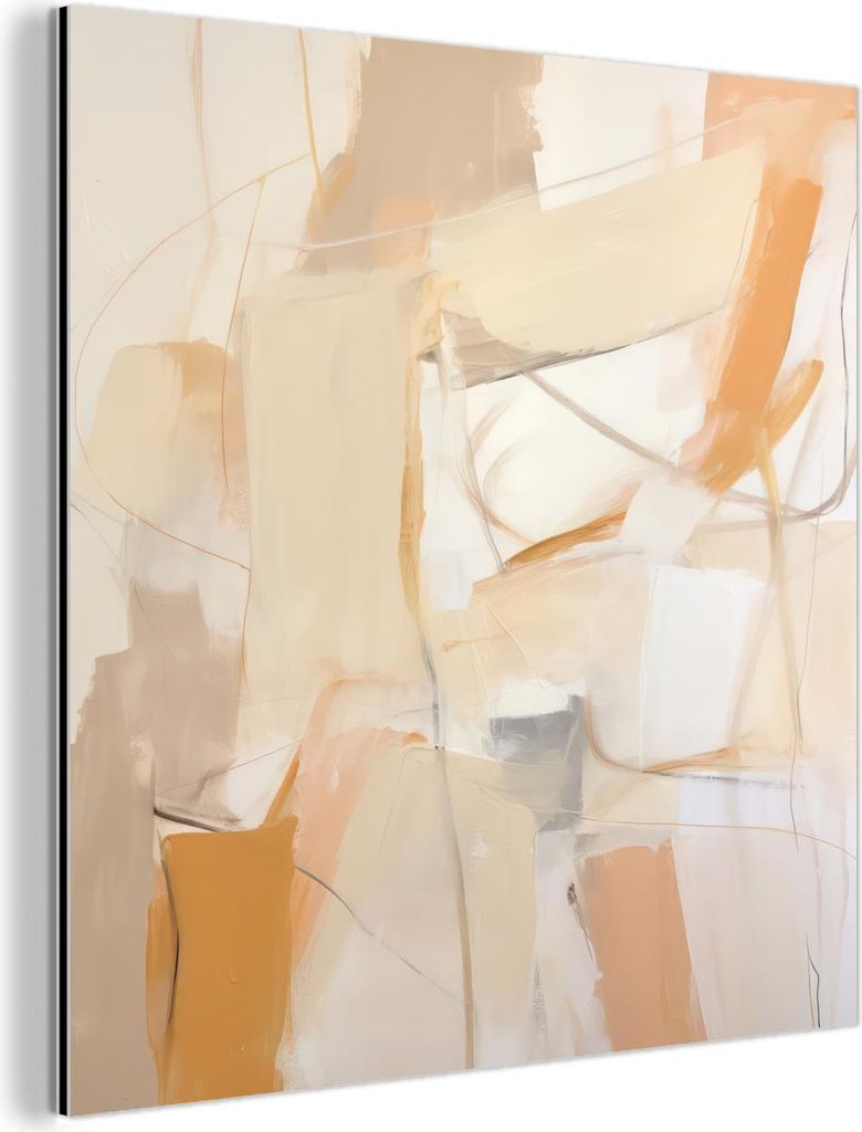 MuchoWow Wanddekoration Metall Metallbild Wandkunst 90x90 cm Abstrakt - Beige - Orange - Kunst - Modern MuchoWow Aluminium Gemälde - Dekoration - ...