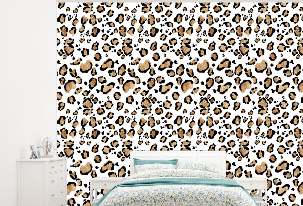 MuchoWow Fototapete für Wohnzimmer oder Schlafzimmer Wandtapete Vinyl Motivtapete Pantherdruck - Braun - Muster - 275x220 cm - Gemustert