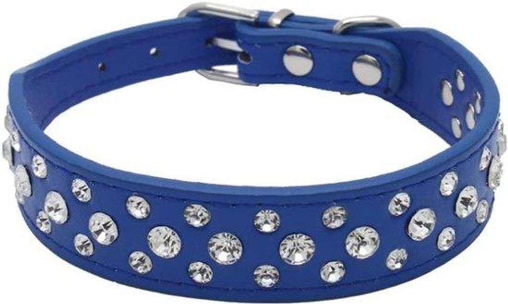 Halsband kunstleer strass steentjes für Hunde und Katzen, Maß S, schwarz