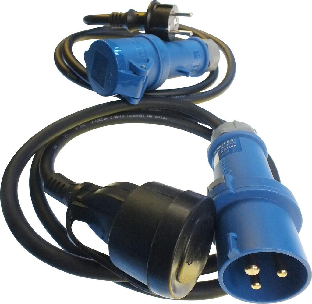 2er SET Campingstromadapter 16A CEE blau - Schuko 230V (1,5 METER Kabel H07RN-F 2,5mm²) EU Stromverteiler Campingadapter Camping Caravan Boot Stro...