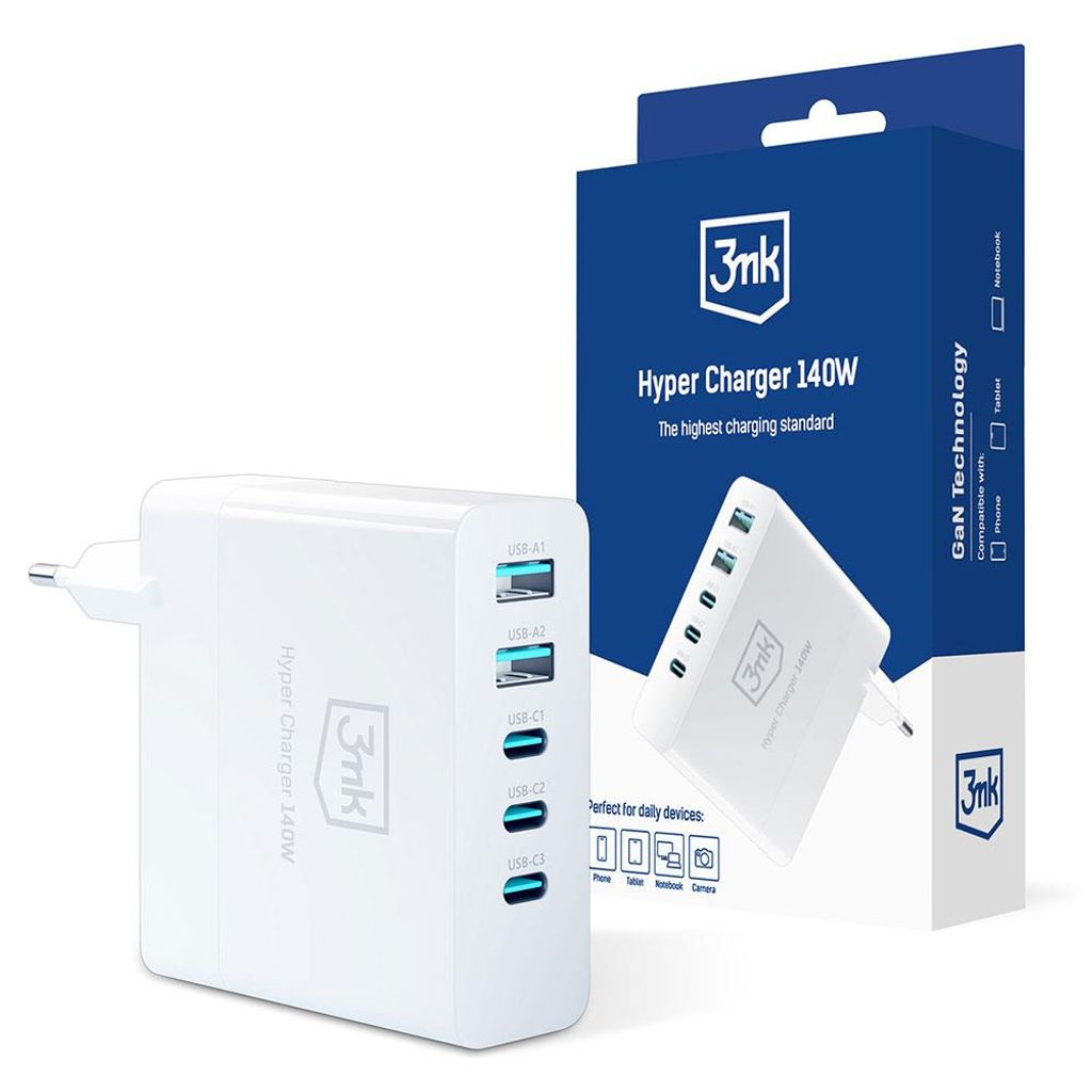 3mk Hyper Charger GaN 140W 3x USB-C 2x USB-A - bl Obrázek produktu 
