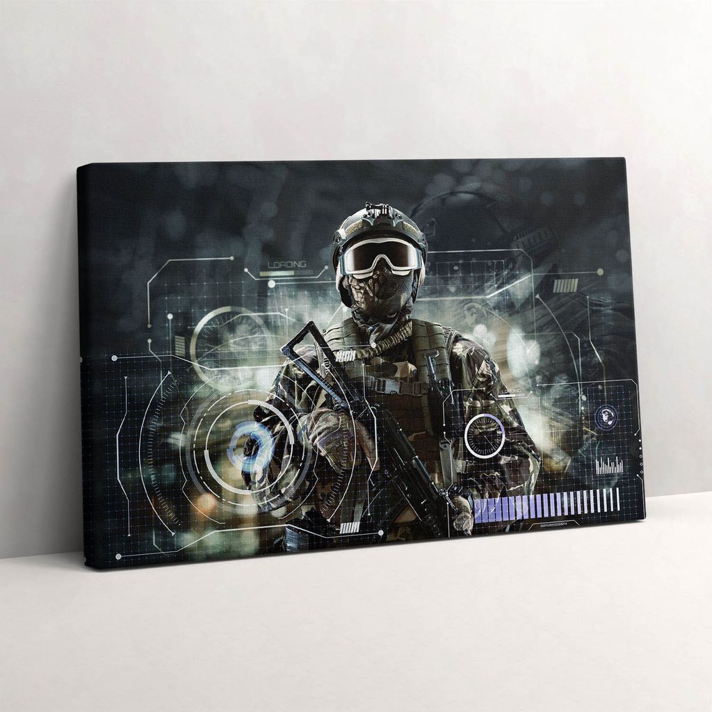 Special Forces Soldat mit Waffe – Leinwandbild Wandbild – 60x40 cm – Leinwandbilder – Wandbilder – Schlafzimmer – Flur