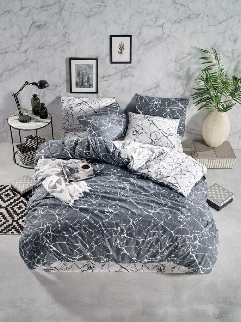 Bettwäsche 155x220 cm Renforce Marmor Anthrazit Weiß 2 tlg