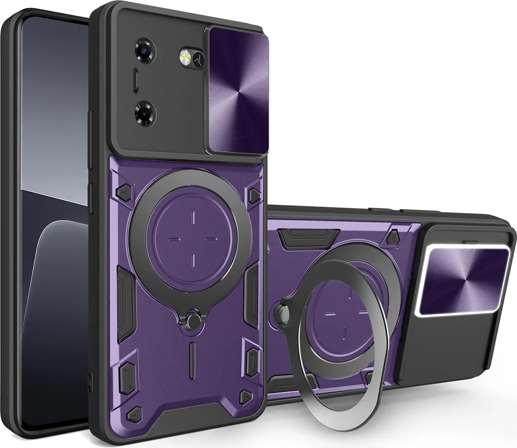 Custodia per Tecon Pova 5 Custodia resistente a doppio strato con copertura della fotocamera e supporto ad anello Viola