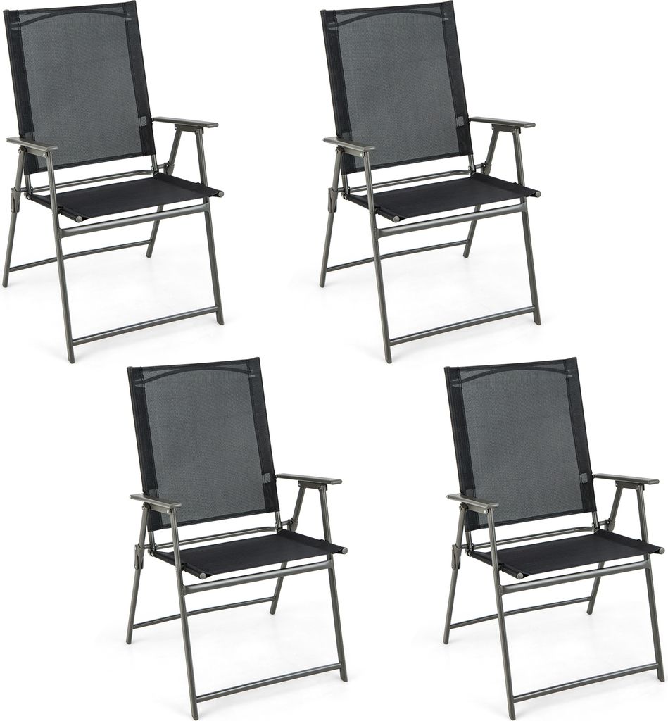 4er Set Gartenstuhl klappbar, Klappstuhl mit Hochlehner & Armlehne, Terrassenstuhl Balkonstuhl bis 150kg (Schwarz)
