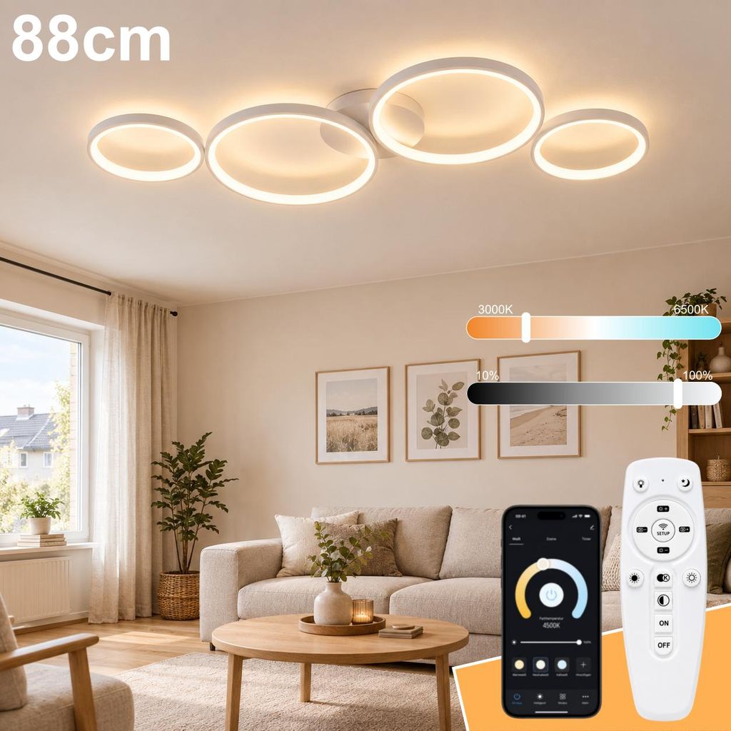 LED plafondlamp 3000K-6500K, modern design | Woonkamerlamp Productafbeelding 