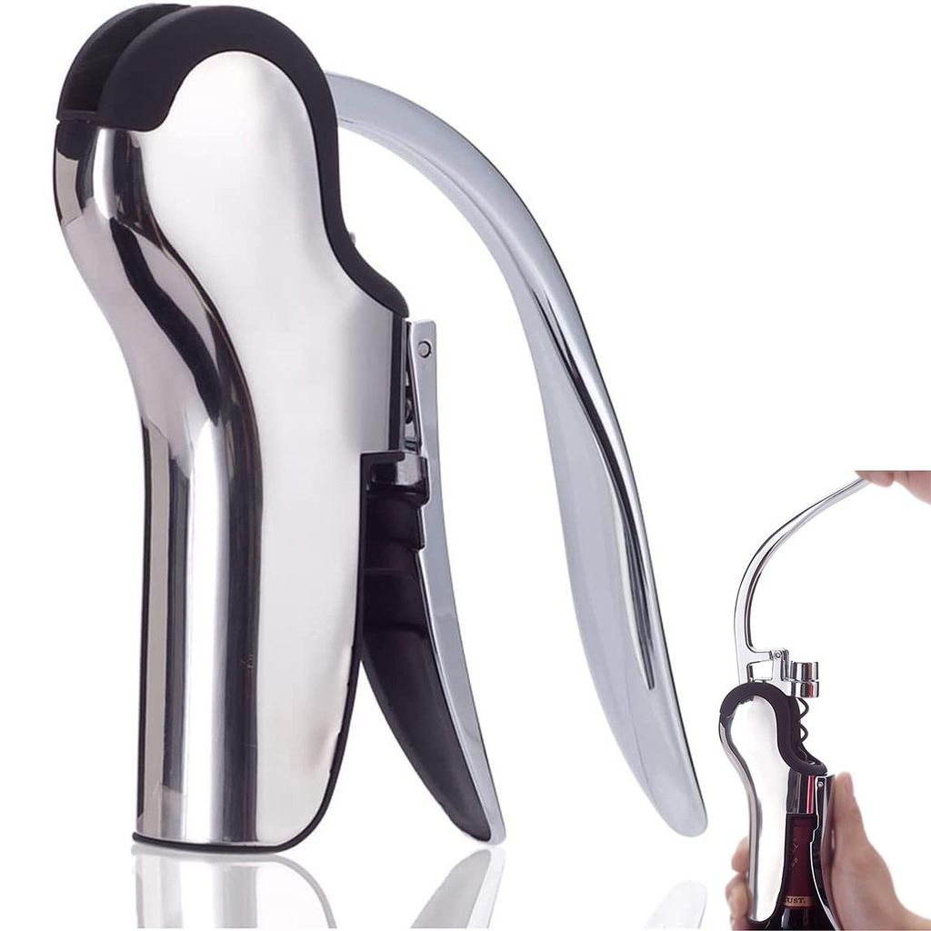Korkenzieher aus Edelstahl, mit eingebautem Folienschneider, manueller Weinflaschenoeffner mit ergonomischer Hebelpumpe, 13*15.5cm