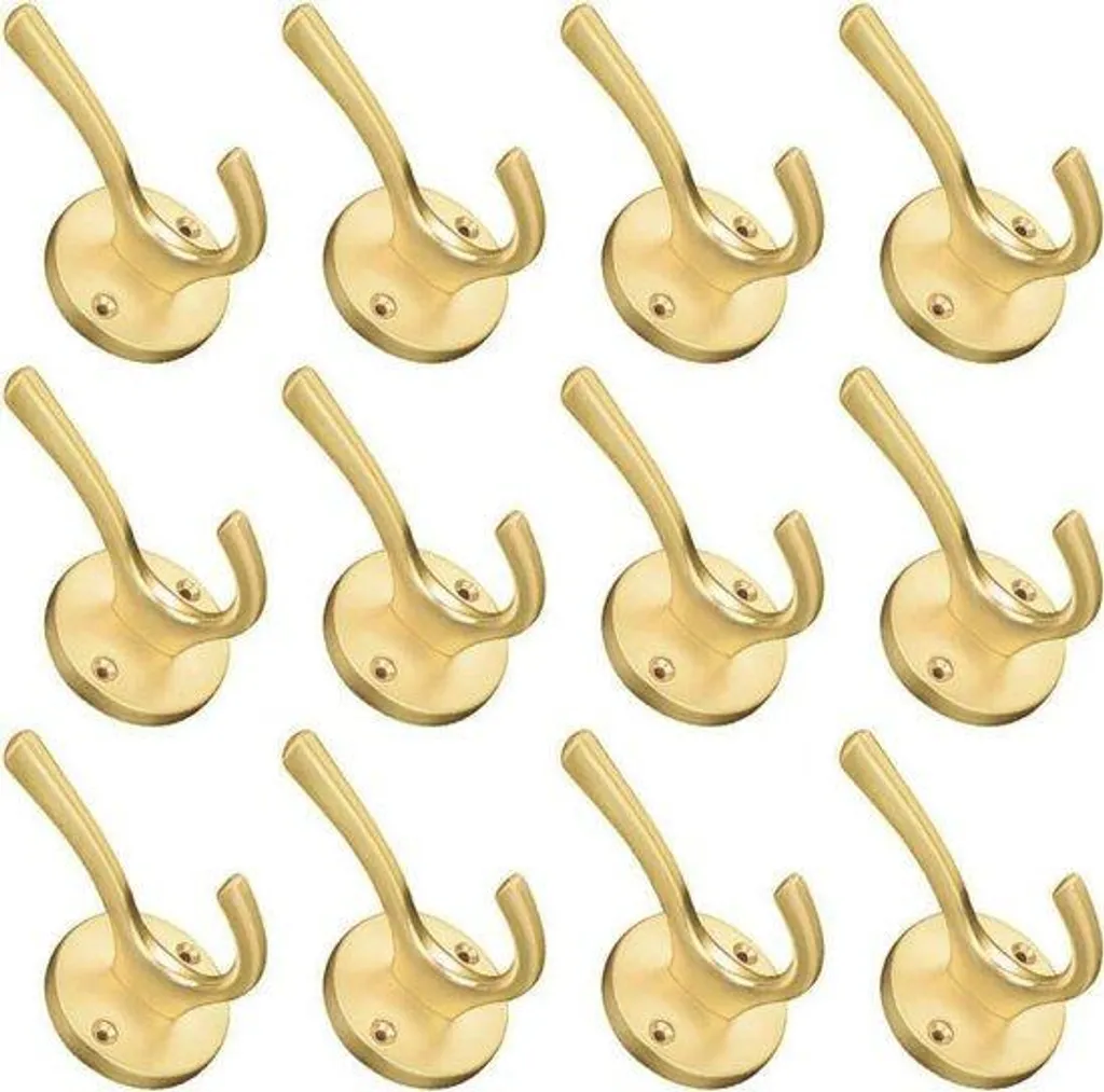 Lot de 12 crochets muraux dorés robustes au design moderne et épuré