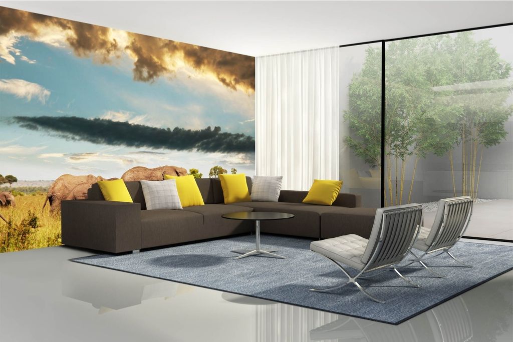 Vlies Fototapete ELEFANTENFAMILIE 375 x 250 cm (inkl. Kleister) - Vlies Tapete, Wandtapete, Wandbilder - Tapete für Wohnzimmer Schlafzimmer, Büro...