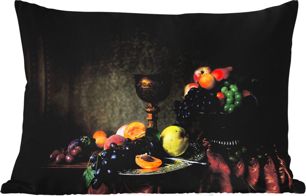 MuchoWow Outdoor Kissen - Rustikal - Tisch - Obst - Stilleben - Tasse - 60x40 cm - Wetterfest - Lounge Kissen - Zierkissen - Kissen für Innenräume