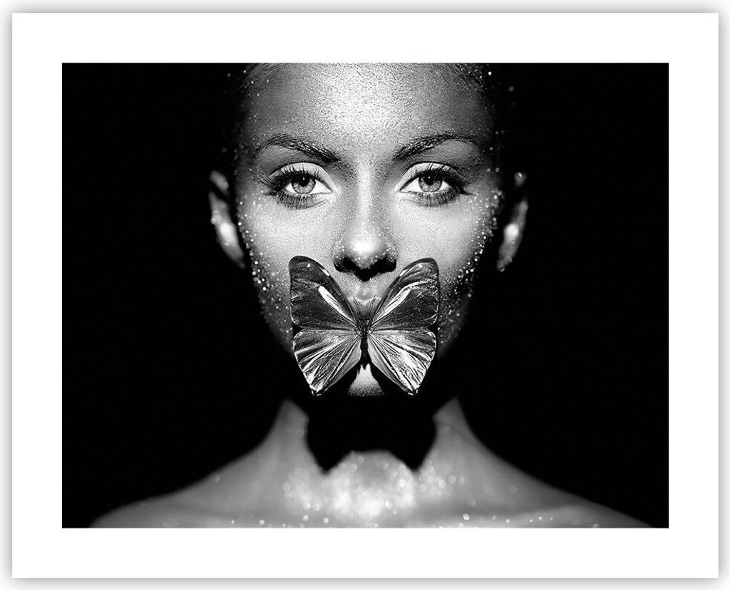 Poster - Poster ohne Rahmen - Frau Schmetterling Mund - 50x40 cm - Wand Bild - Wanddeko - Wandbilder - Kunstposter - Wandposter - Bilder - Kunstdru...