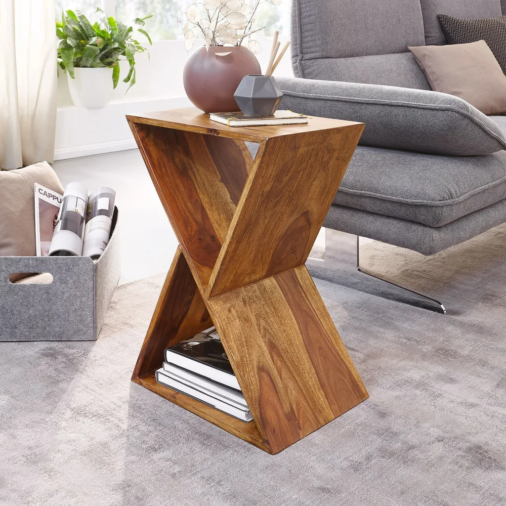 FineBuy tavolino a X 43x60x30 cm tavolino in legno massiccio di sheesham tavolino da salotto tavolino in legno massiccio piccolo da salotto tavolino da divano in vero legno
