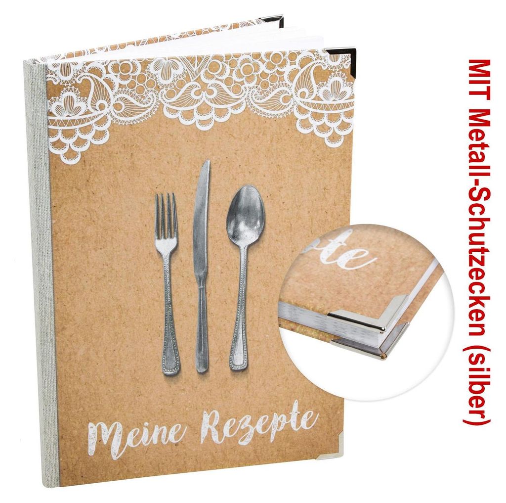 XXL Kochbuch zum Selberschreiben - beige braun Kraftpapier-Optik - MEINE REZEPTE DIN A4mit Metallecken