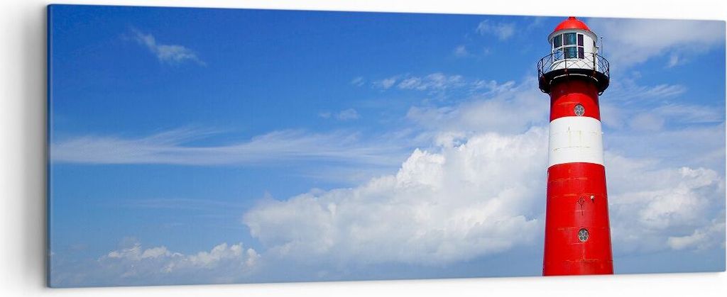 Bild auf Leinwand - Leinwandbild - Turm Leuchtturm Ozean Ufer - 140x50cm - Wand Bild - Wanddeko - Leinwanddruck - Bilder - Kunstdruck - Wanddekorat...