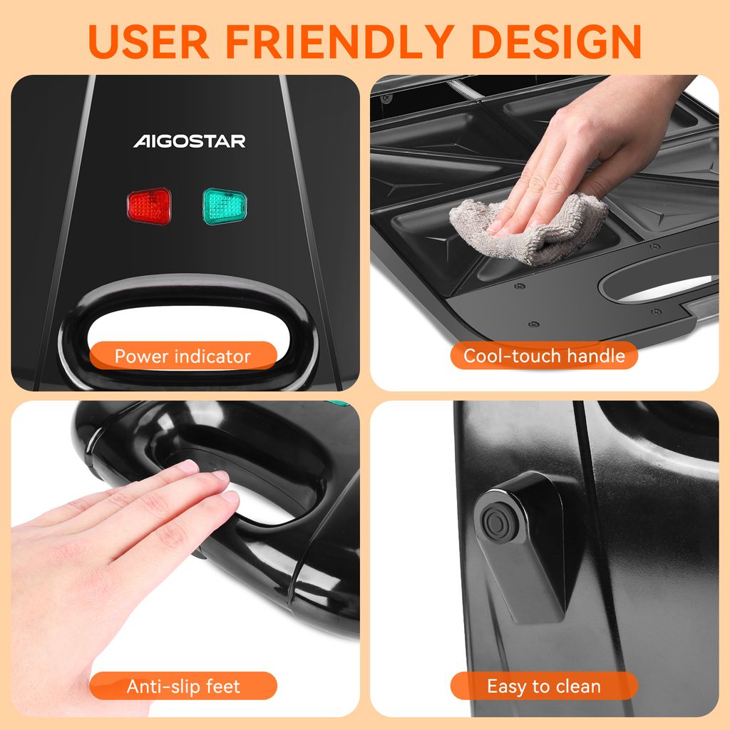 Aigostar - XXL Sandwichmaker für 4 Sandwiches mit Produktbild 3