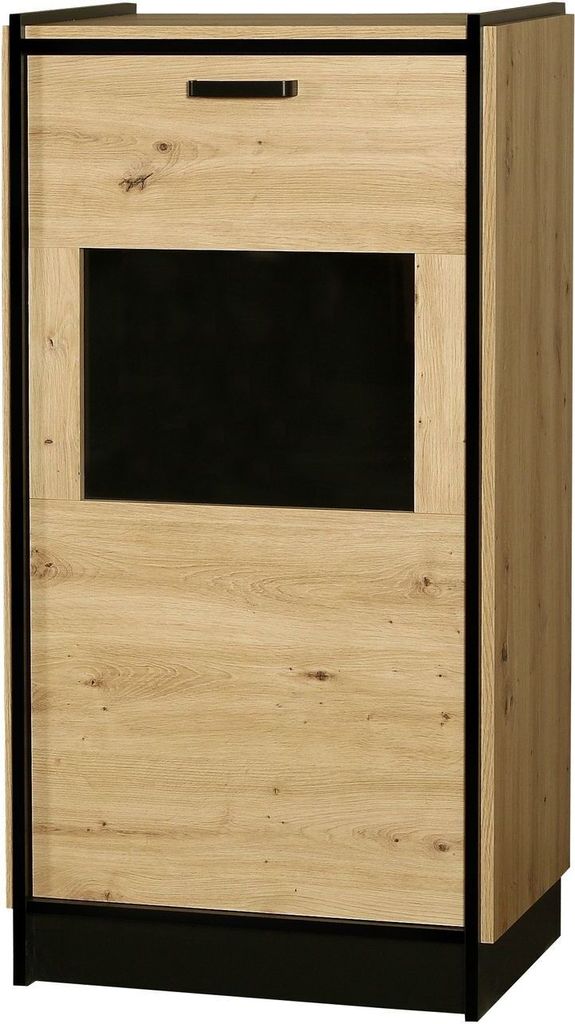 Vitrine Karia Kommode Anbauwand Schrankwand Esszimmer Eiche Artisan + Schwarz