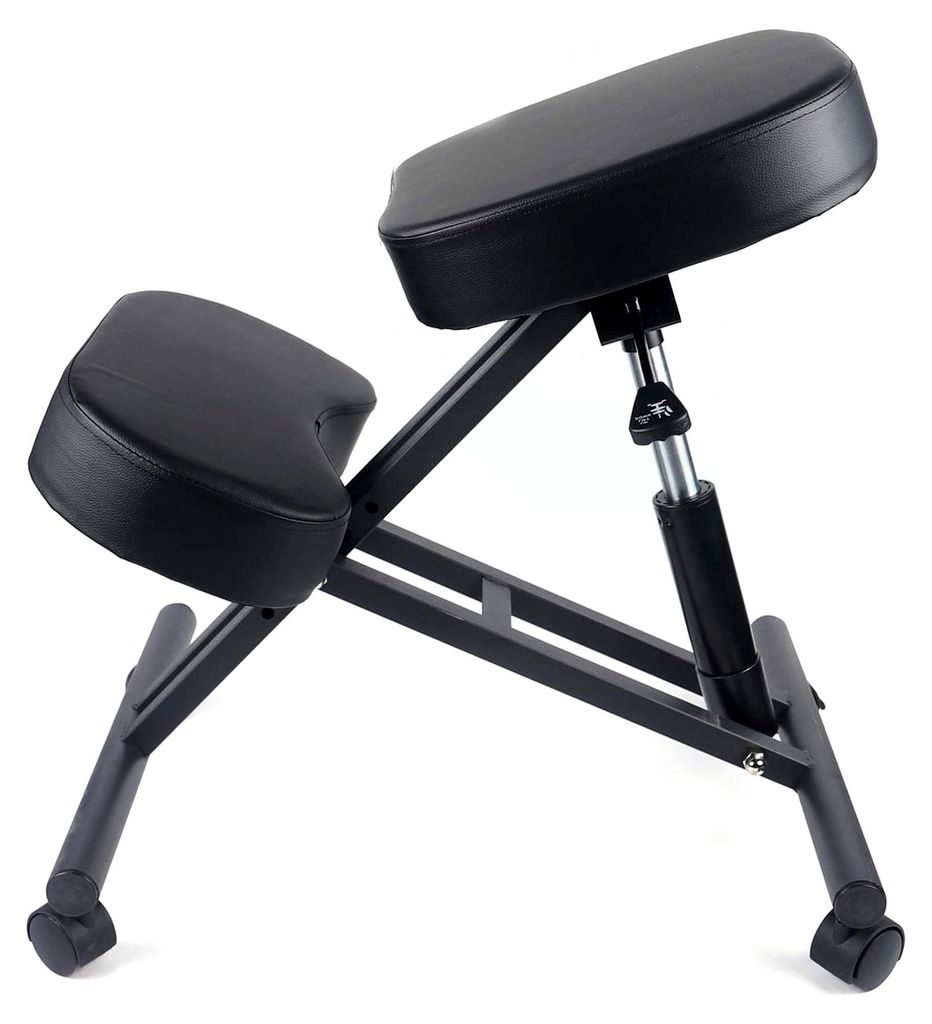 Kniestuhl, Verstellbarer Ergonomischer Stuhl für Zuhause und Büro, Rollbar, Hält 250 Pfund, Schwarz