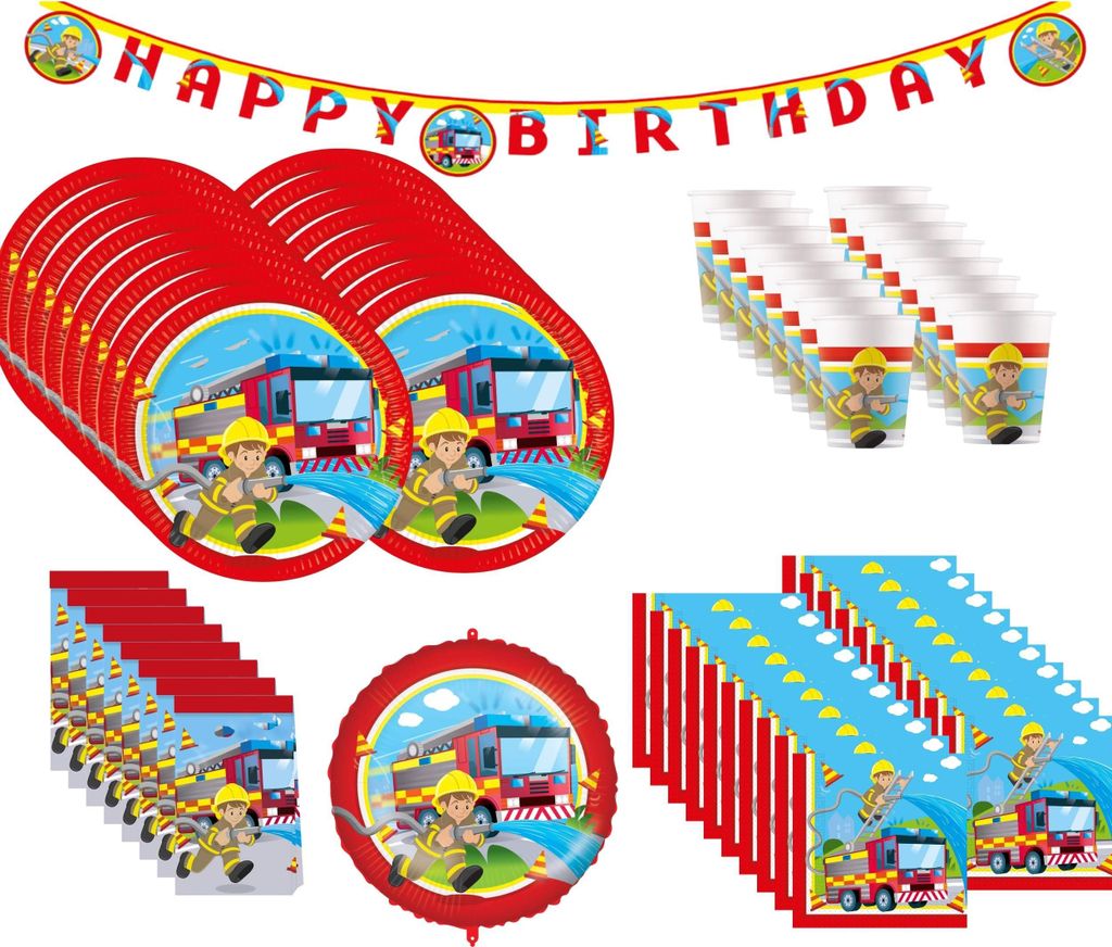 62-tlg. Feuerwehr Party Set für Kindergeburtstag