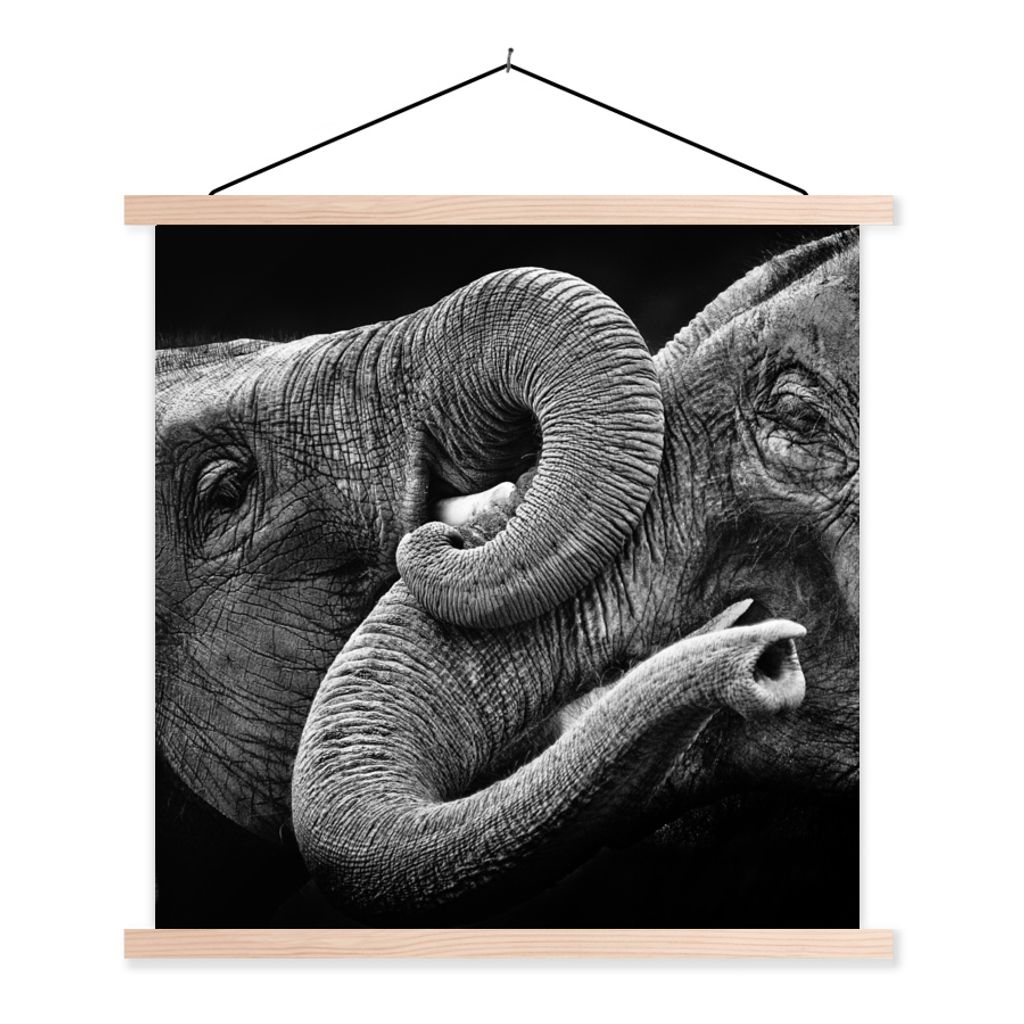 MuchoWow Textilposter Elefant - Tier - Rüssel 120x120 cm mit holzfarbenen Rahmen - Textil-Poster