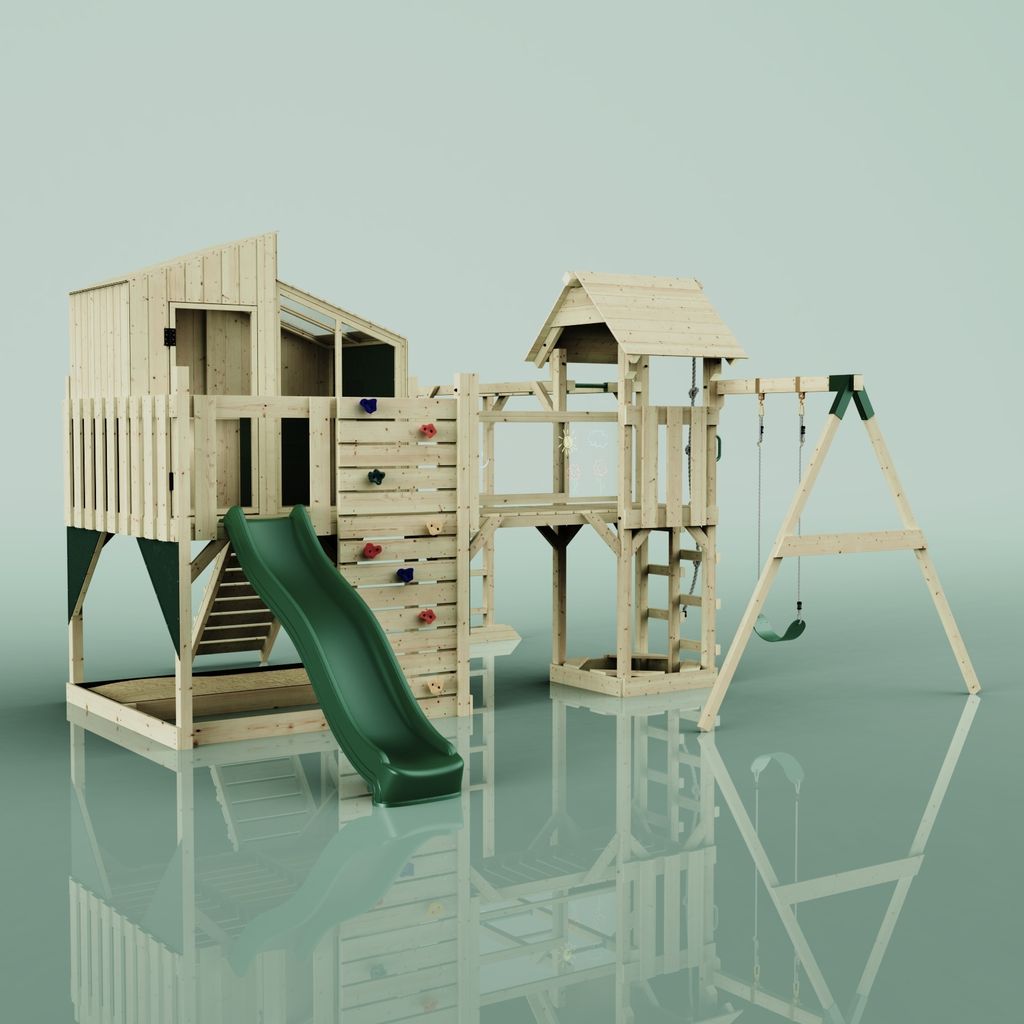 OutdoorToys Spielturm Liv aus Holz in Grün Kinderschaukel