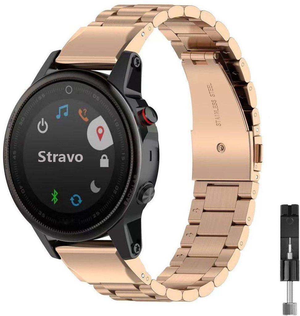 Stravo Edelstahl-Gliederarmband, QuickFit 26 mm, für Garmin Fenix 3/5X/6X/7X/8 51 mm, Epix Pro Gen 2, Enduro 1–3, Tactix 7, Roségold