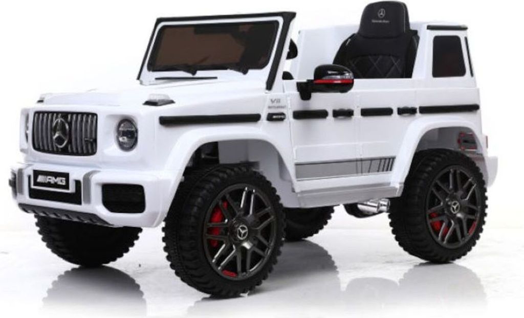 ES-Toys Elektro Kinderauto Mercedes G63 AMG, Fernbedienung, Batterieanzeige, MP3 weiss