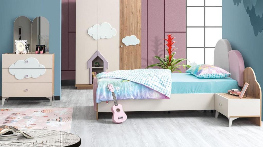 Kinderzimmer Set Kinderbett Nachttisch Kommode Möbel Rosa Modern