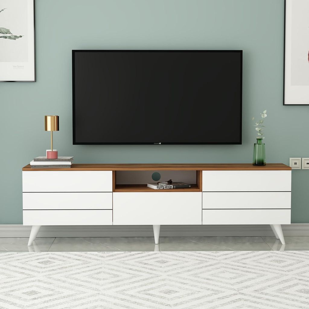 Homidea Lunar - Meuble TV bas de 180 cm avec portes et espace de rangement - Meuble TV et meuble TV au design scandinave pour salon (chêne blanc)