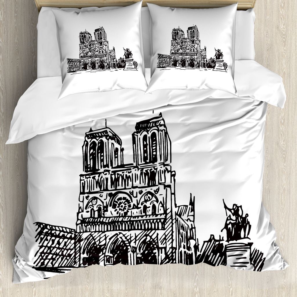 ABAKUHAUS Notre Dame de Paris Bettbezug Set für Einzelbetten, Handzeichnung, Milbensicher Allergiker geeignet mit Kissenbezug, 155 cm x 220 cm - 8...