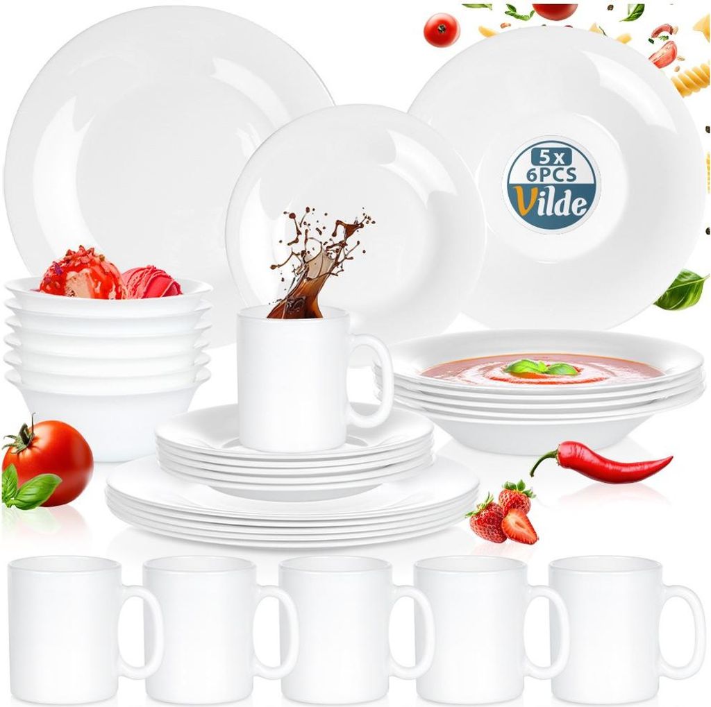 Vilde | Geschirrset - Weiß - 30 Teile - Opalglas - 6 Produktbild 
