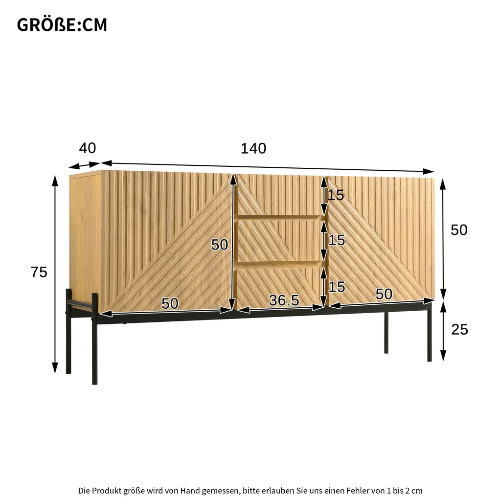Sideboard 3 Tiroirs 2 Portes Sans Poignées, Rangement Discret et Chic - 4