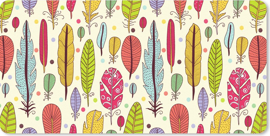MuchoWow Mauspad Mousepad Muster - Federn - Farben - Jungen - Kinder - Kind 60x30 cm - Mousepads - Maus Mat - Pad - Mausunterlage - Nachhaltig