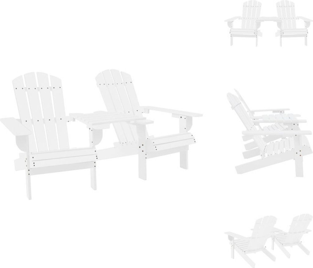 vidaXL Garten-Adirondack-Stühle mit Teetisch Massivholz Tanne Weiß - Gartenstühle