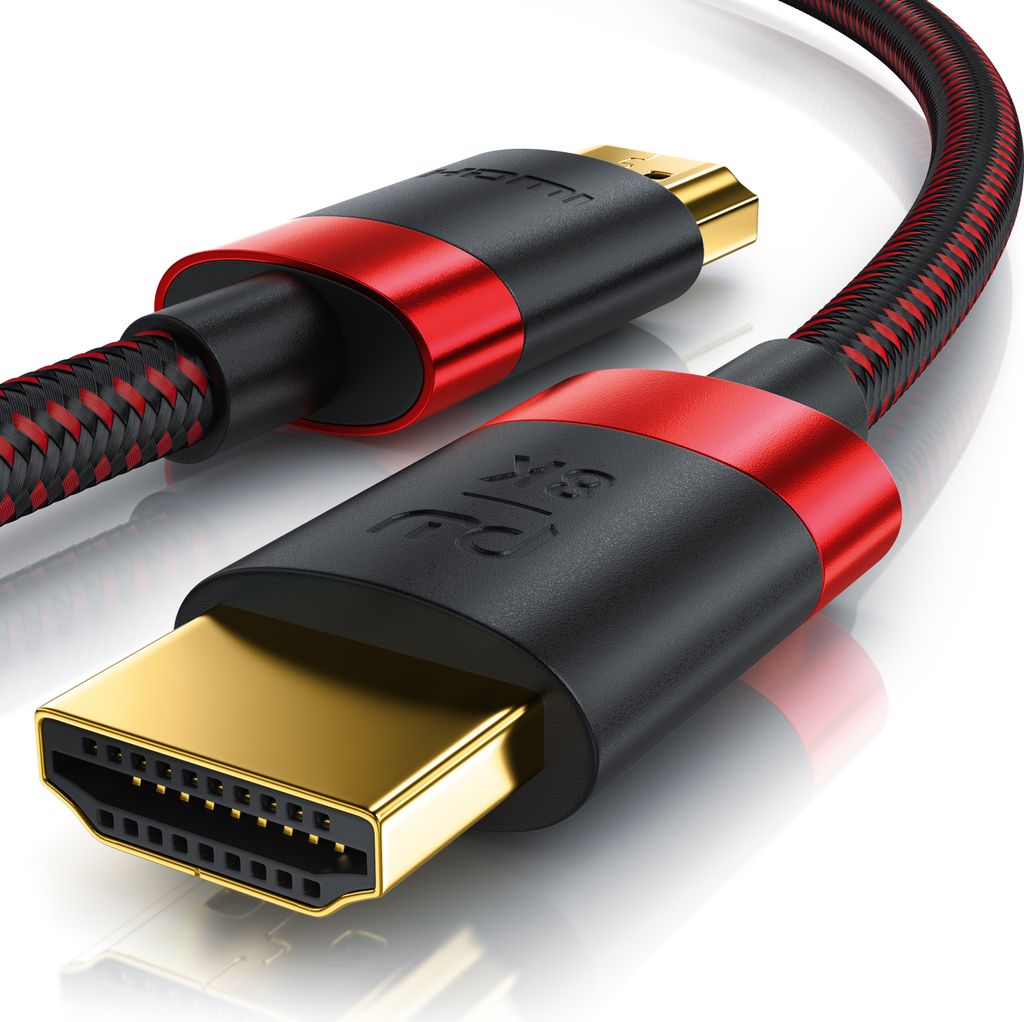 Primewire - 5m High Speed 8K HDMI Kabel 2.1 mit Ethernet ARC 3D 4K Ultra HD 7680x4320 @ 120 Hz PS4 360 TV OLED PC Laptop Beamer Monitor - Schwarz/Rot