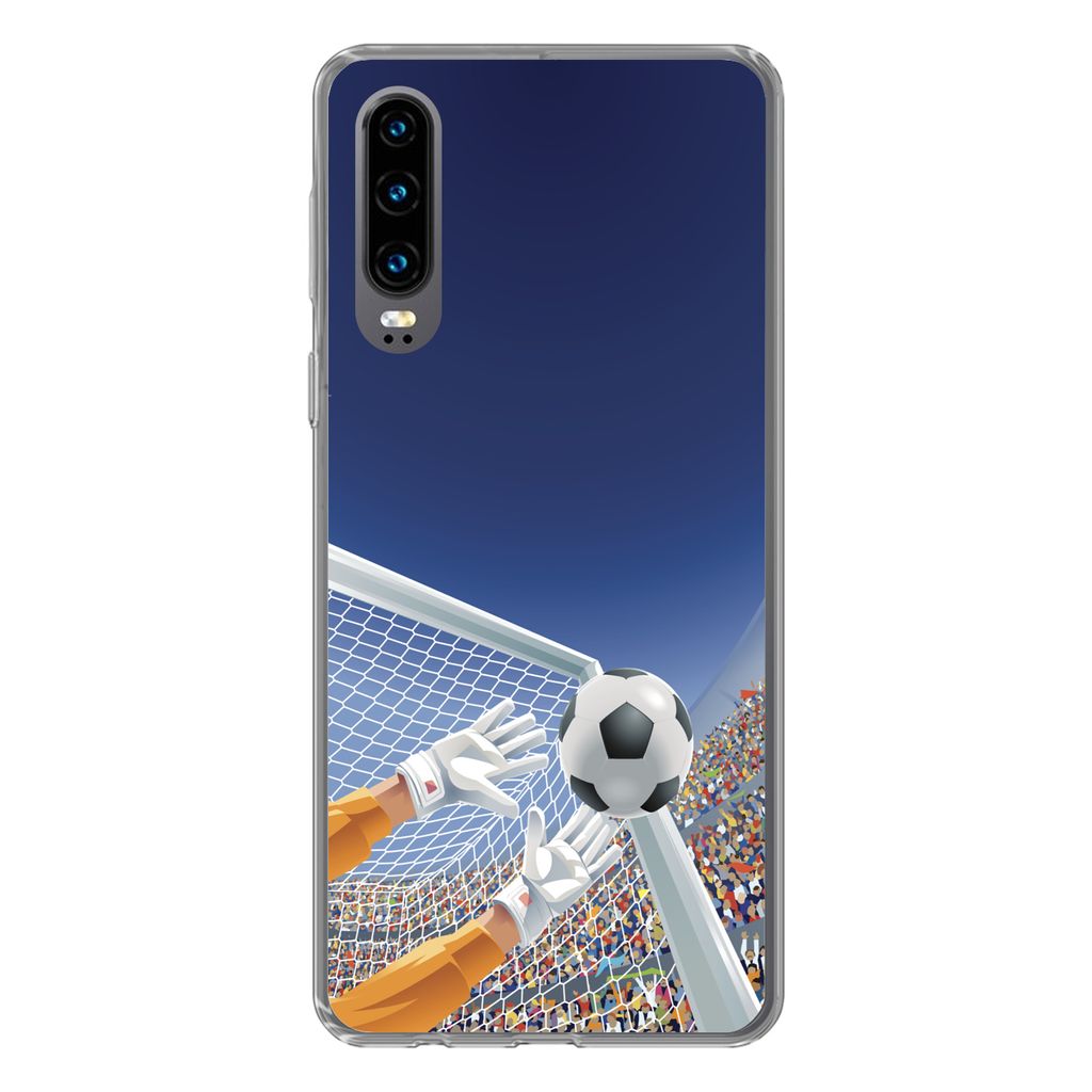 MuchoWow Handyhülle Schutzhülle Hülle für Huawei P30 Eine Illustration eines Torwarts, der den Fußball stoppt - Junge - Mädchen - Kind Sili...