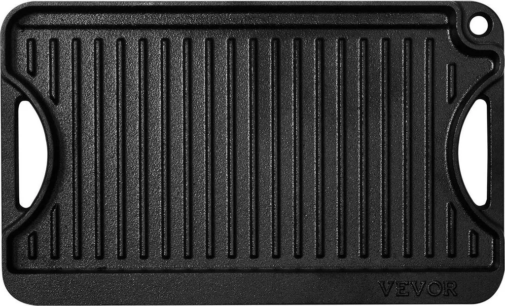 Plancha réversible fonte noire pour barbecue et cuisson sur deux feux