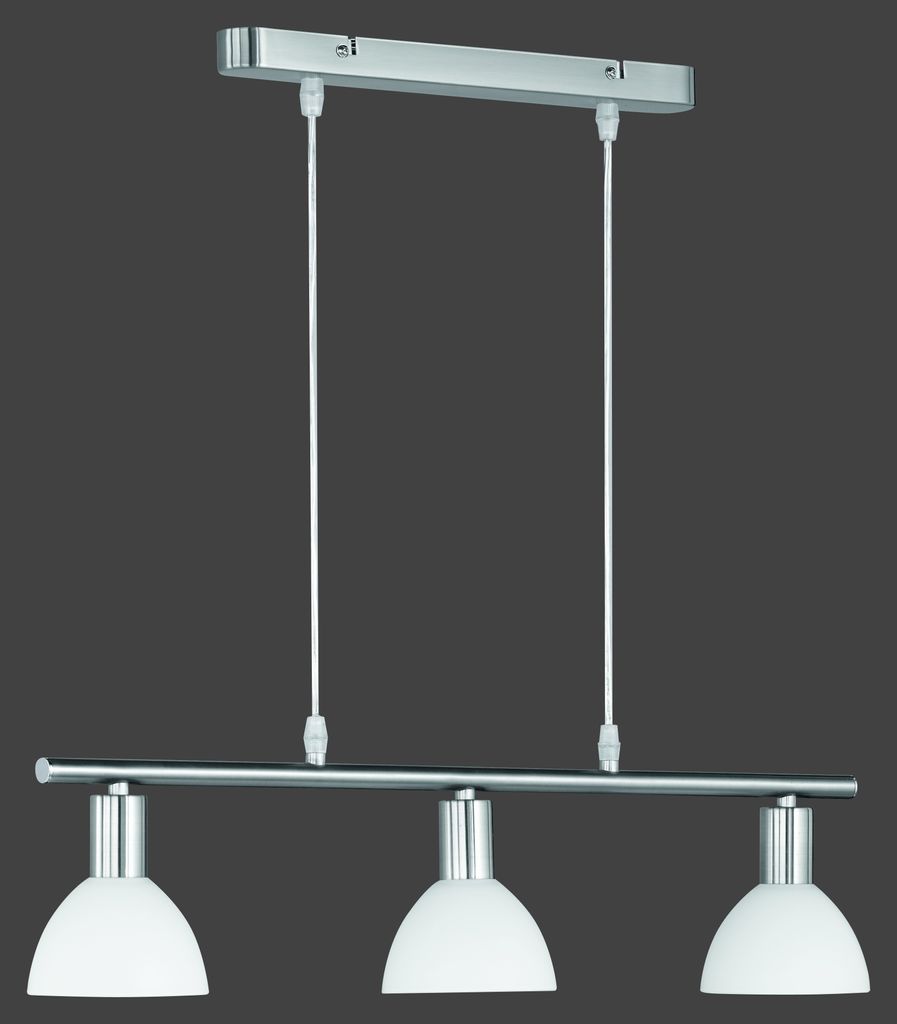 Balken Pendelleuchte DALLAS 3 flammig Glas Lampenschirme Weiß Ø 11cm, 61cm breit