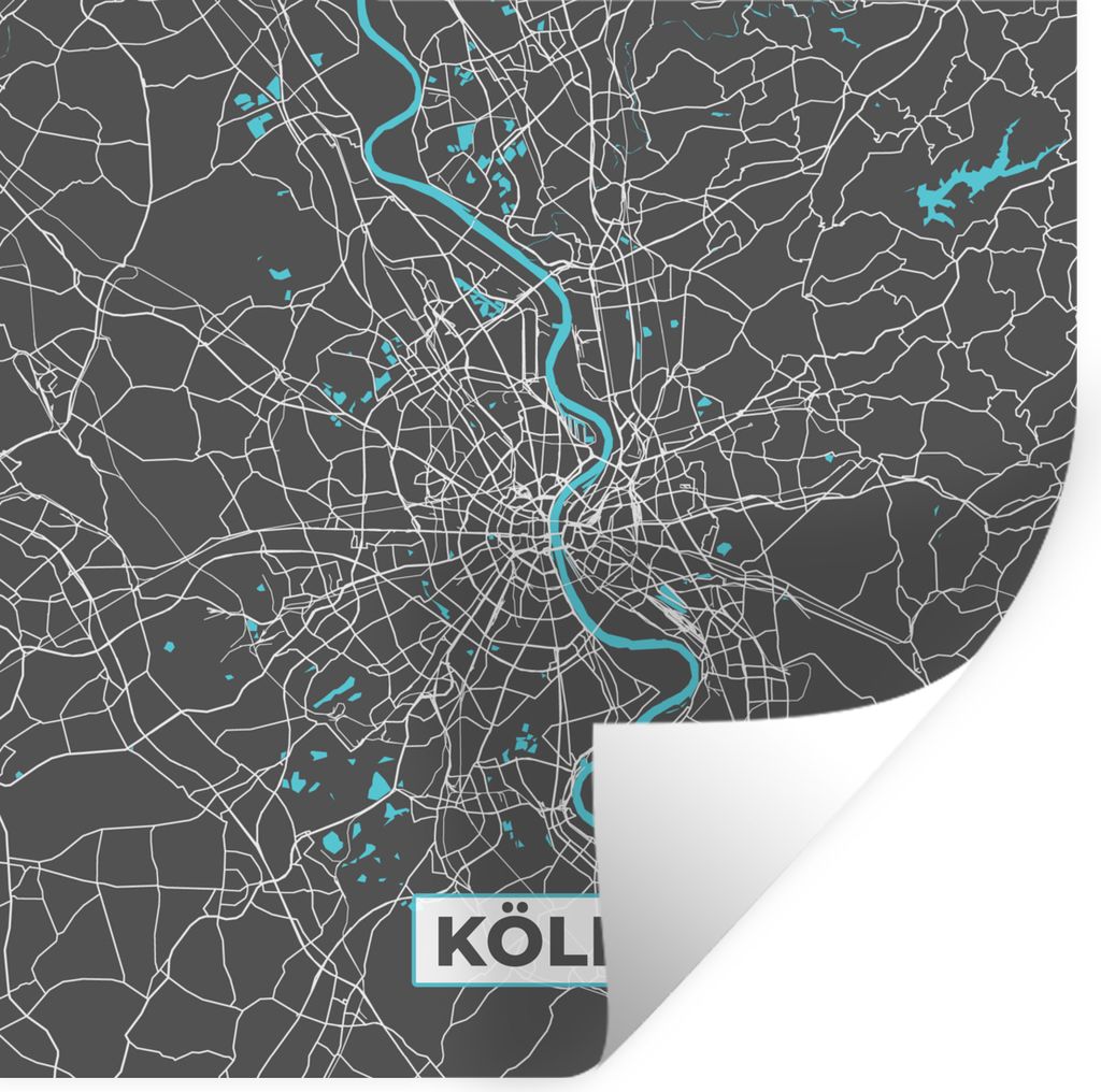 MuchoWow Wandtattoo Wandsticker Wandaufkleber Köln - Stadtplan - Blau - Karte - Deutschland 100x100 cm Selbstklebend und Repositionierbar - Wier...