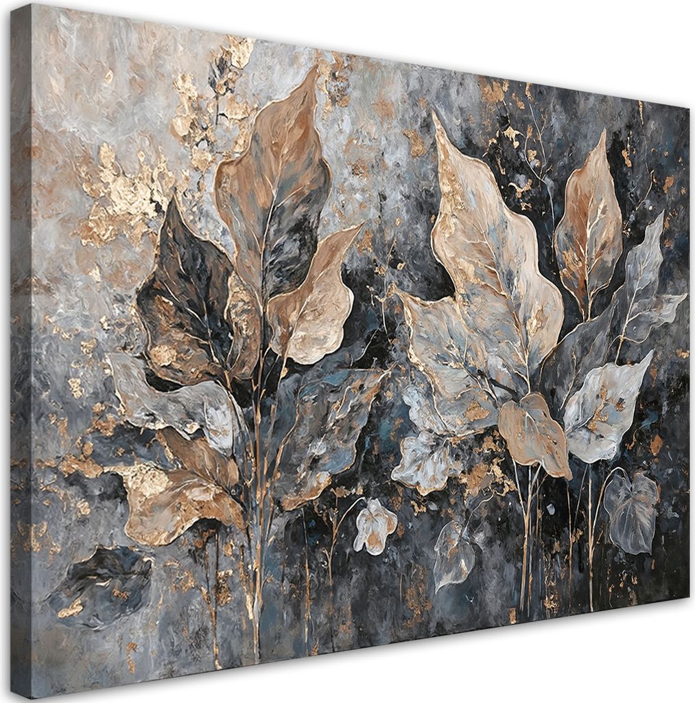Leinwandbild Blätter Glamour-Stil 60x40 Feeby Silber bild für die wand bereit zum aufhängen